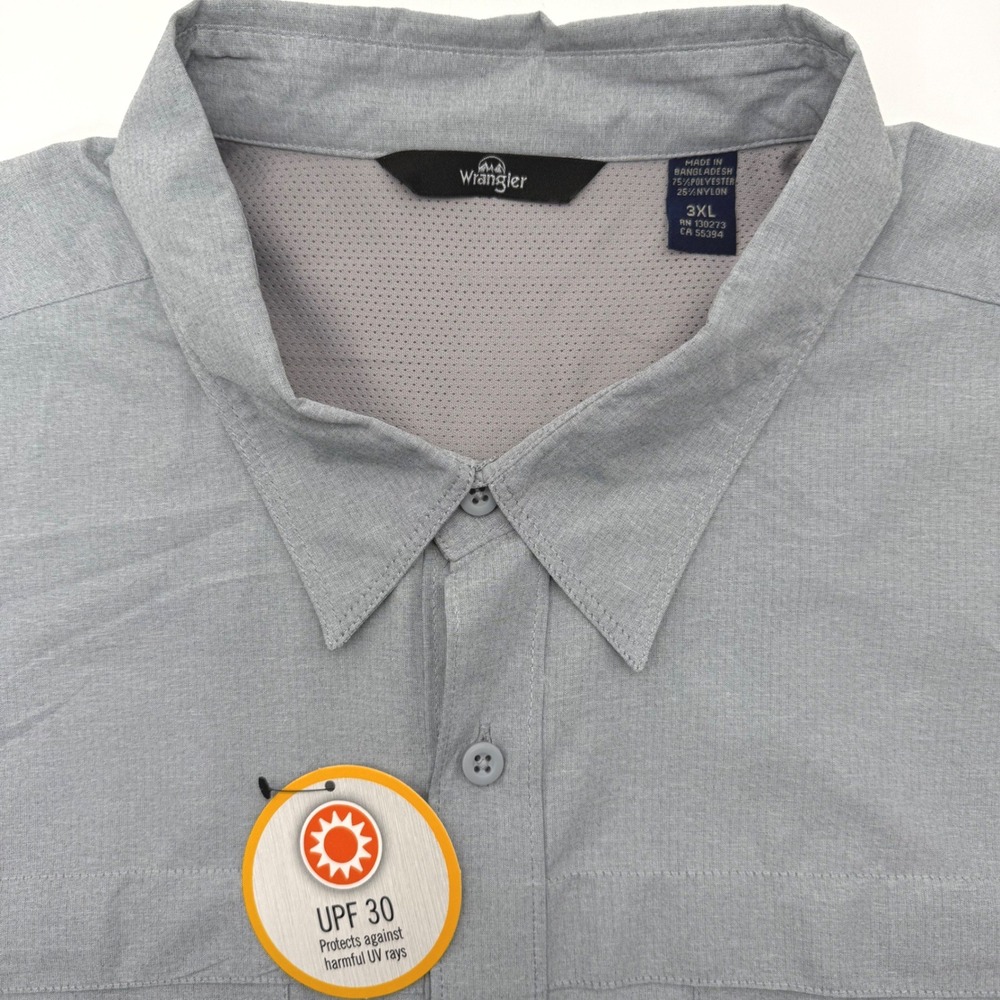 Wrangler Performance Shirt Mens 3XL Grey UPF 30 Moisture Wicking Short Sleeve